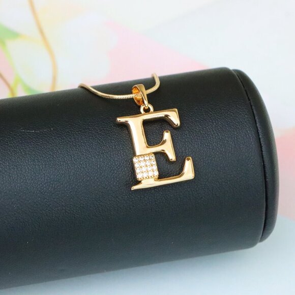 "Rose Gold Plated E Initial Pendant with Sparkling Stone Accent, XPPT1416 - Picture 6 of 13